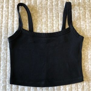 Abercrombie & Fitch Cropped Ribbed Knit Tank - Black - XS